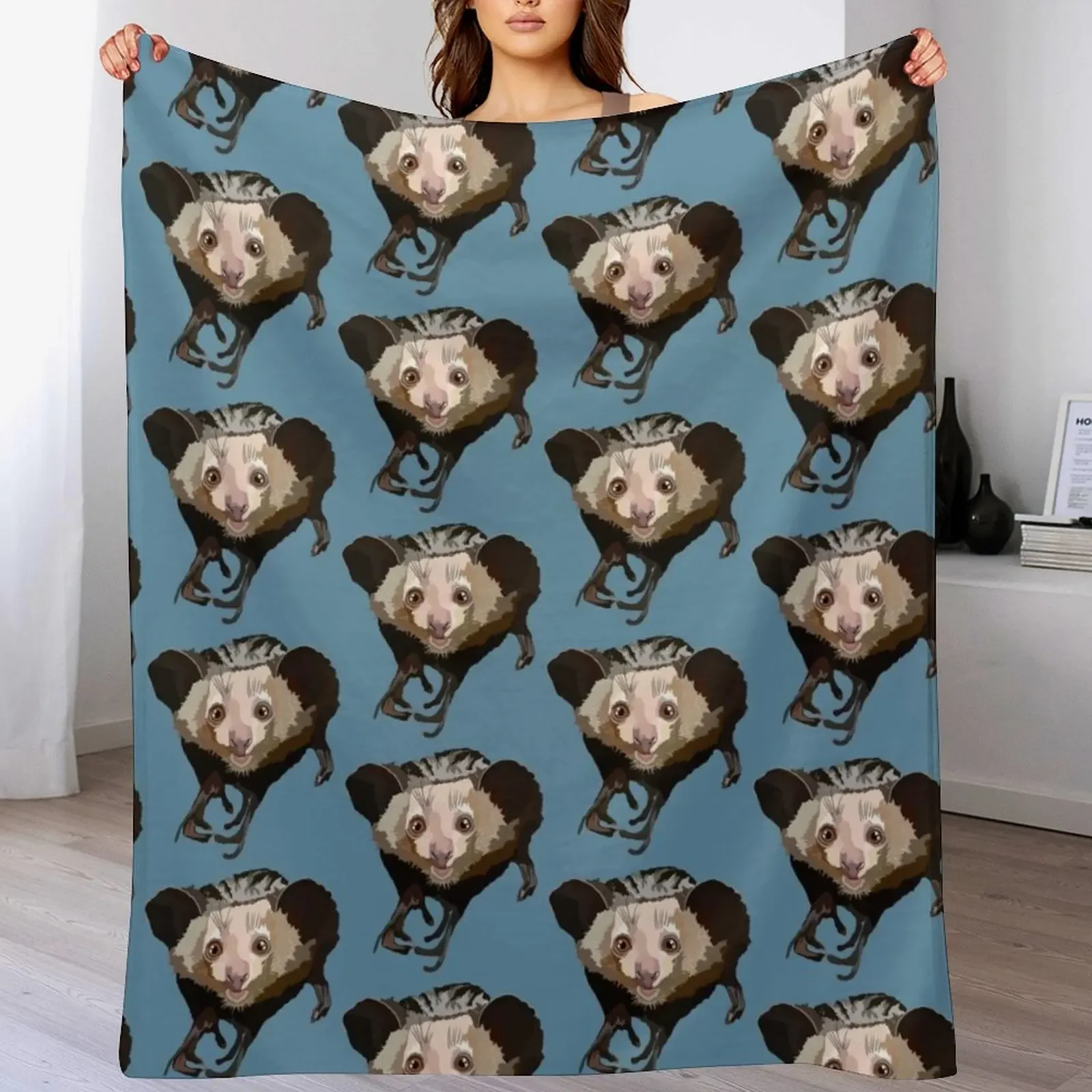 

A is for Aye Aye Throw Blanket Camping Flannel Fabric Hairy Decorative Sofa Blankets