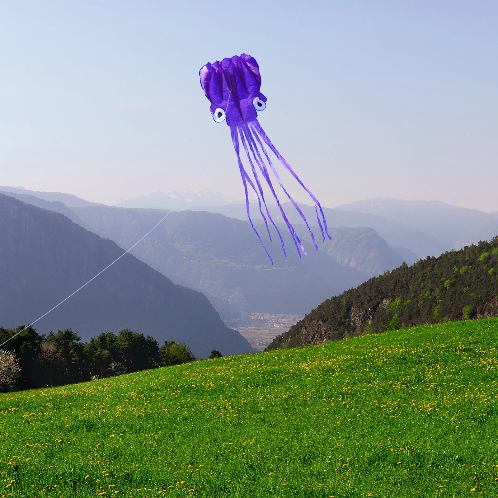 Materiale di stoffa per aquiloni di polpo Forma di cartone animato brillante Facile da volare Coda lunga Parco all'aperto Aquiloni da spiaggia Aquiloni di cartoni animati, aquiloni giocattolo