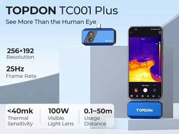 TOPDON TC001 Plus Thermal Camera 256*192 Pixels 100W Visible Light Lens High Resolution Infrared Handheld for Android Tablet