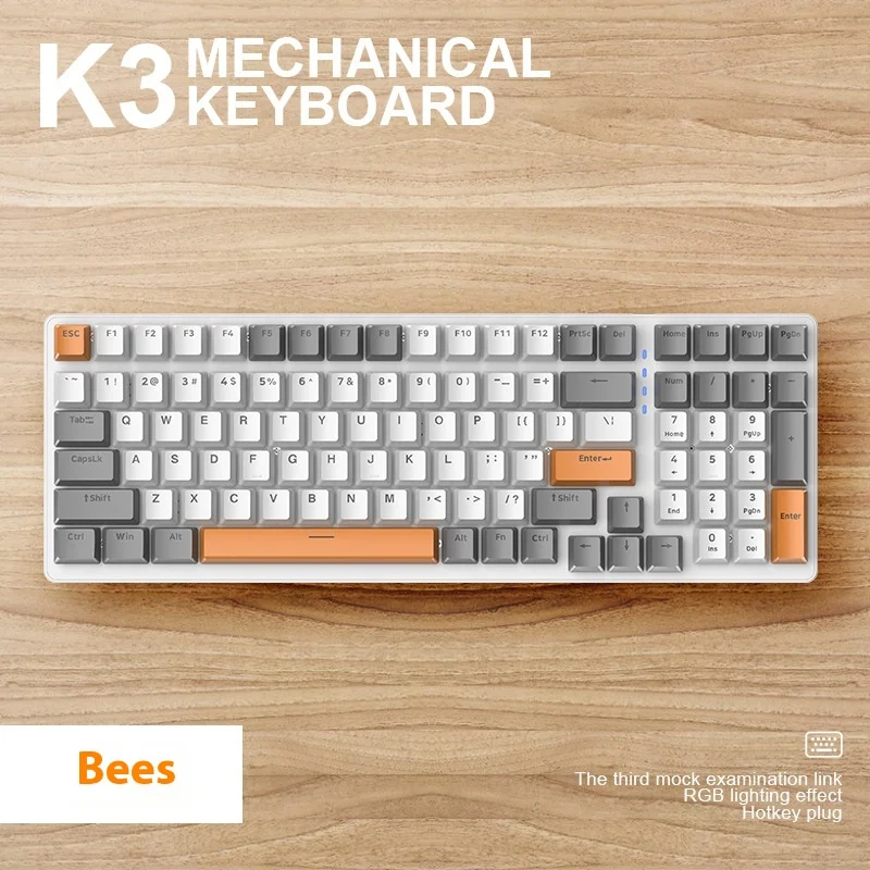 Imagem -05 - Teclado Mecânico para Jogos Rollover Ergonômico de Tecla Completa Modo Único Retroiluminação Rgb Esportes Eletrônicos 100 Teclas K3-tipo-c