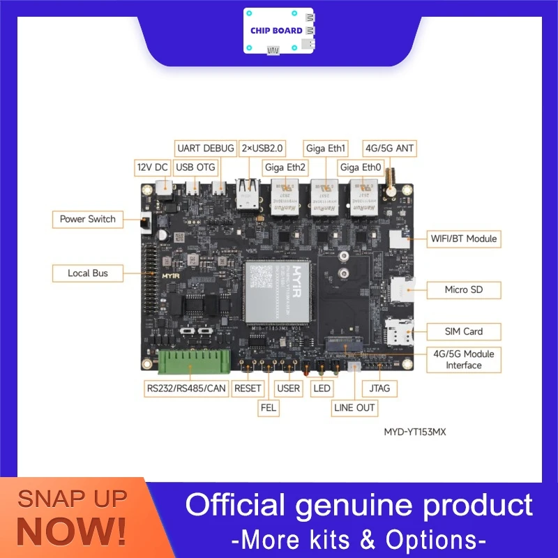 

Промышленный процессорный модуль MYiR MYC-YT153MX на базе Allwinner T153MX Quad Cortex A7 1.6ГГц с 3 гигабитными портами LAN