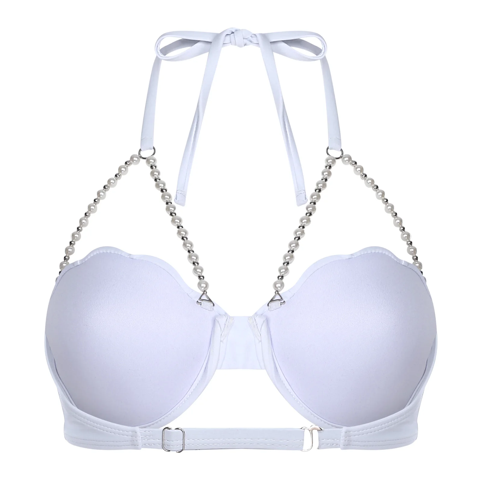 Femmes perles chaînes paillettes Bikini soutien-gorge haut maillot de bain Sheel forme léger rembourré soutien-gorge sirène maillots de bain haut plage fête maillot de bain