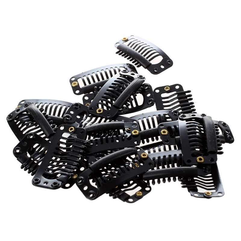 

80Pcs Black Nine-Tooth Clip For Hair Extension Snap Clip For DIY Use(Black)32MM L