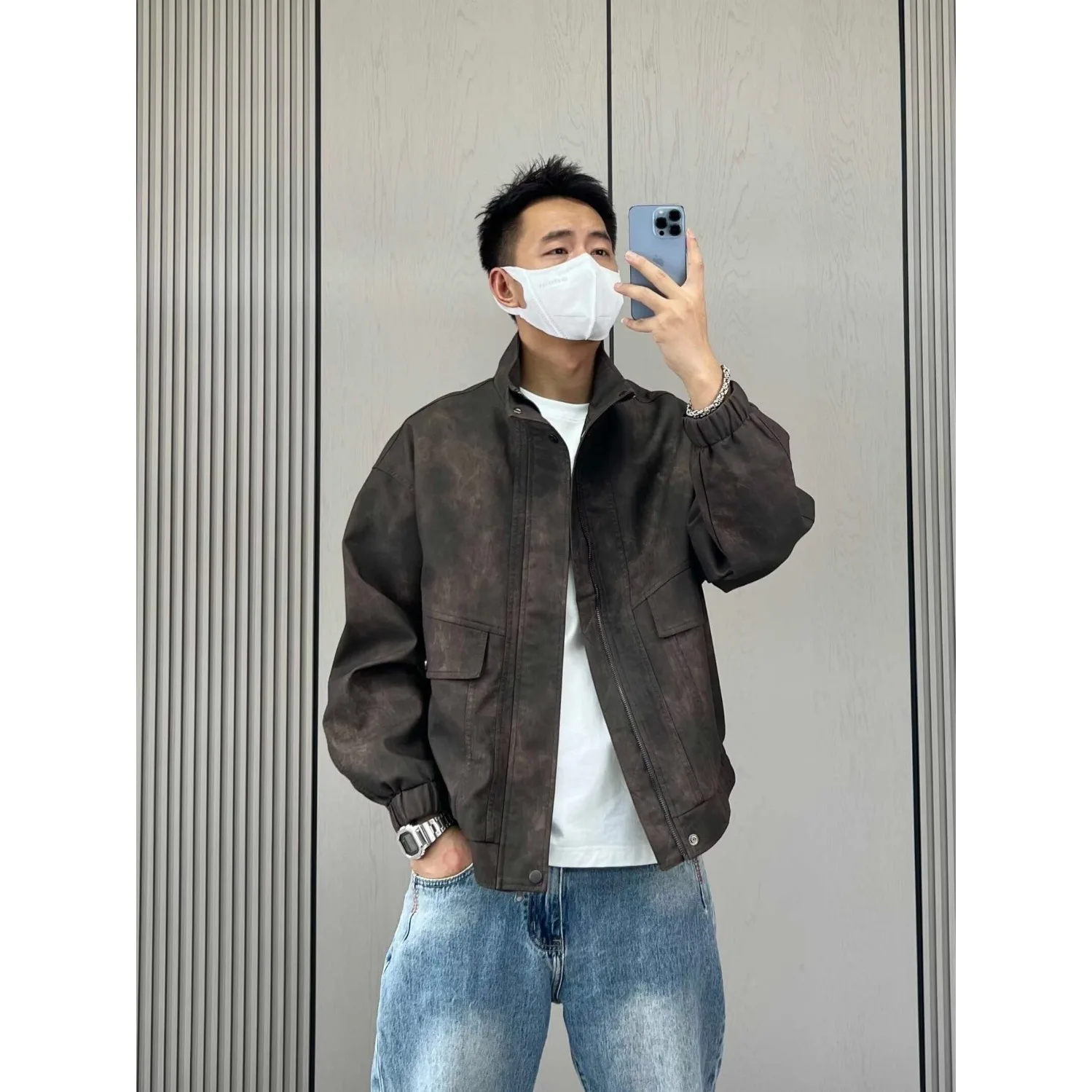 

Мужская кожаная куртка в стиле ретро, осень-зима 2022, мотоциклетный повседневный топ в стиле пустыни, многослойное окрашивание, без глажки, прочный полиэстер