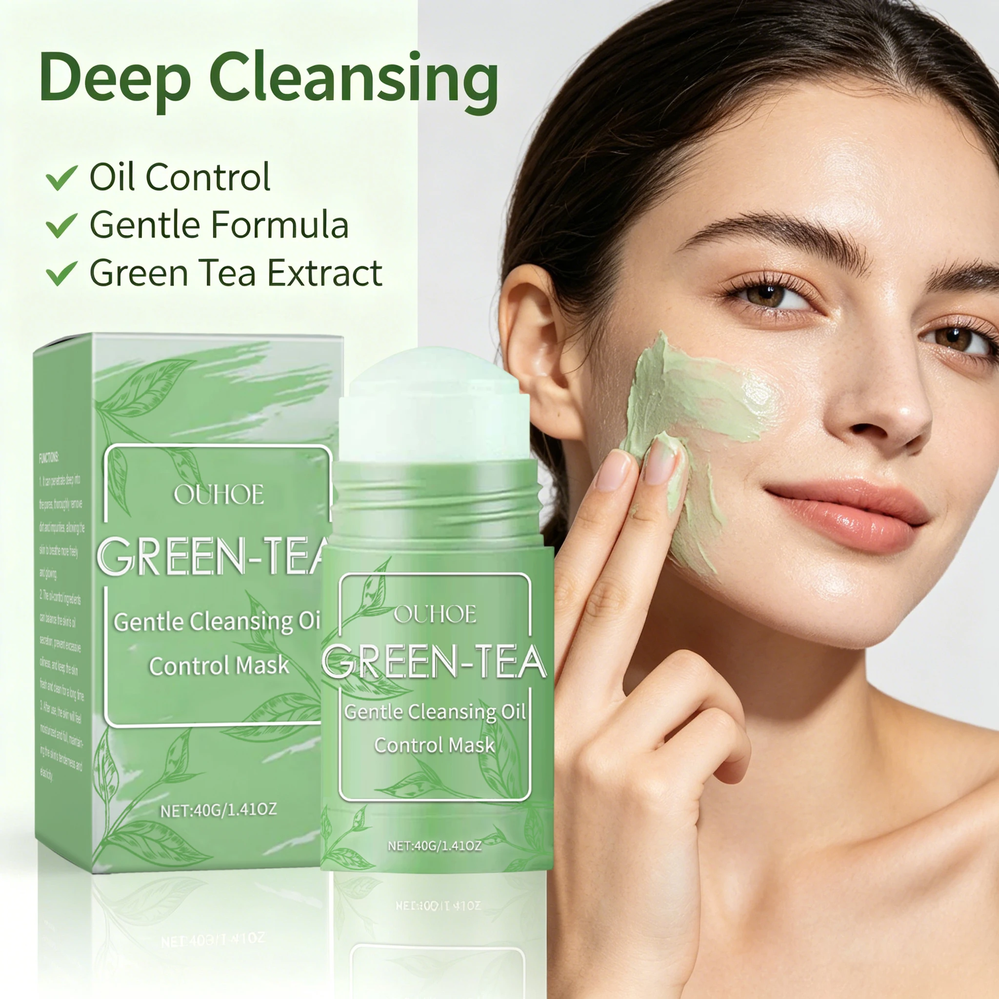 Green Tea Clay Mask Stick Natural Green Tea Extract Deep Pore Impurities Cleansing Oil Balance Antioxidant Soothing Face Mask