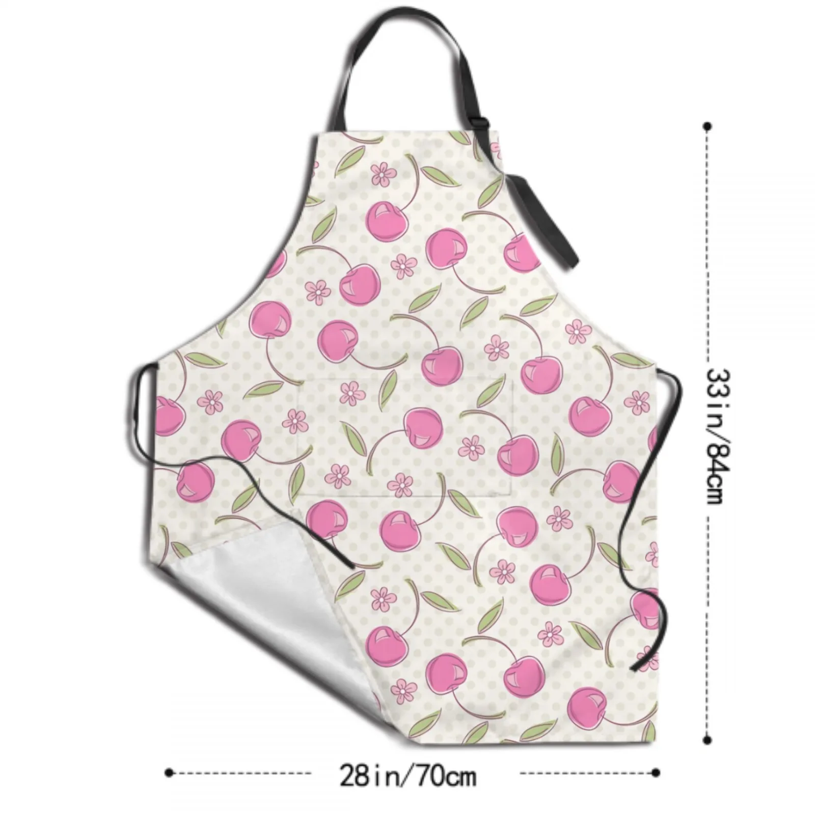 Colorful Cherry Waterproof Apron with 2 Pockets Kitchen Chef Apron  Apron for Hair Brushing Cooking Baking Painting Gardening