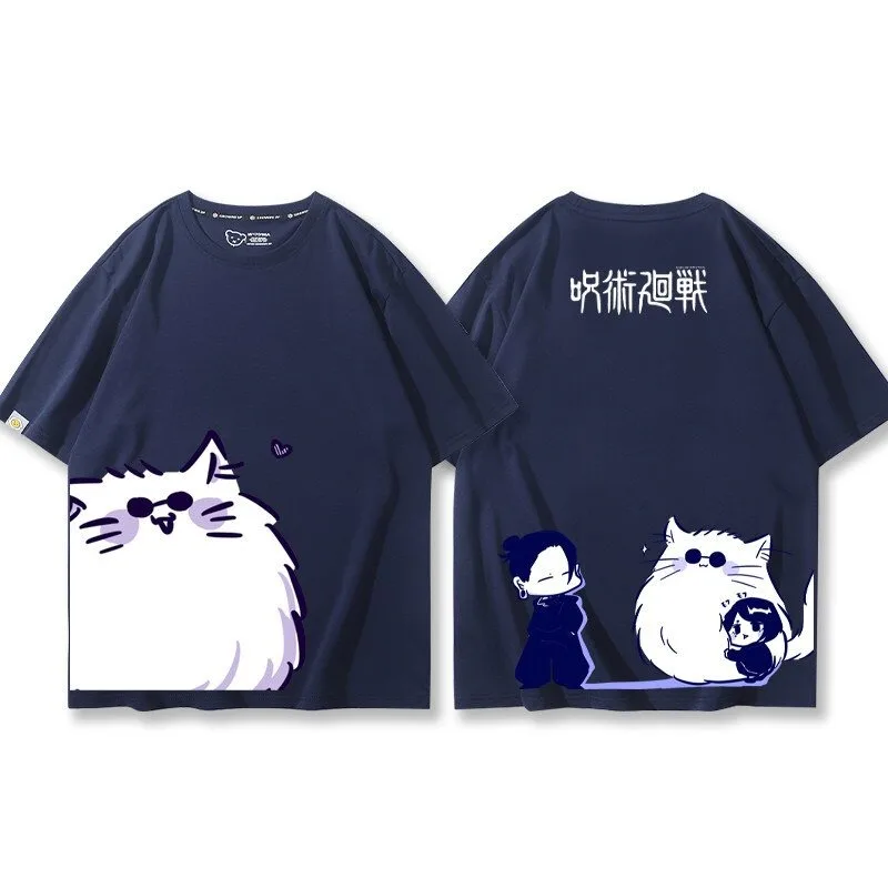 Jujutsu Battle Cotton T-shirt Q Version Five Way Wumao Cat Xia Youjie Anime Peripheral Printed New Men's and Women's T-shirt