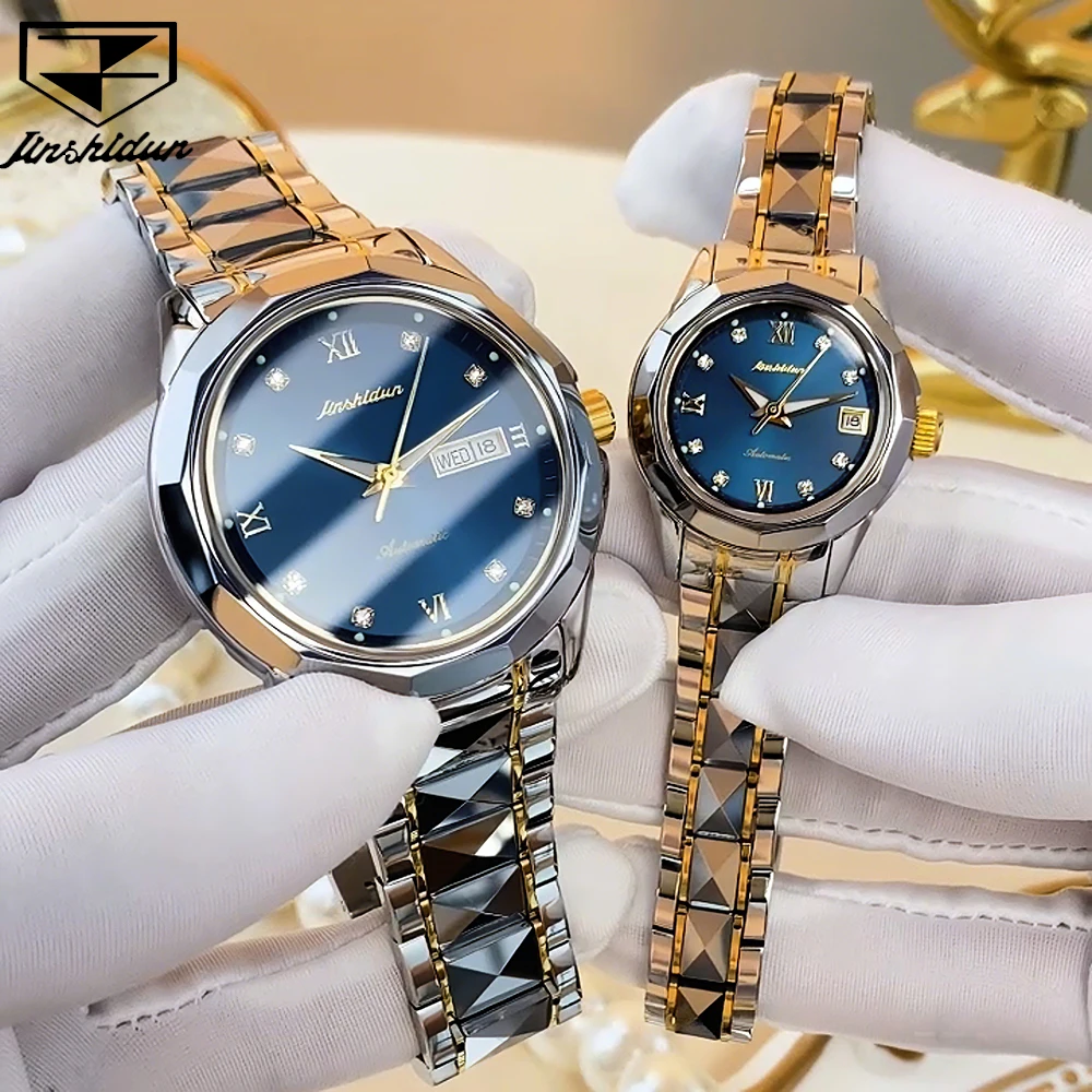 

JSDUN Couple Watches Luxury Fashion Tungsten Steel Strap Sapphire Mirror Original Automatic Mechanical Wristwatch Waterproof New