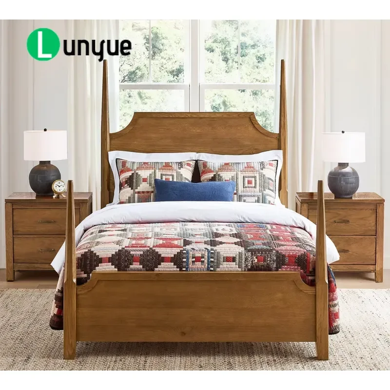 Traditional Solid Wood Double Poster Bed with Roman Columns Elegant Wedding Canopy Bed Design for Bedroom Classic Furniture