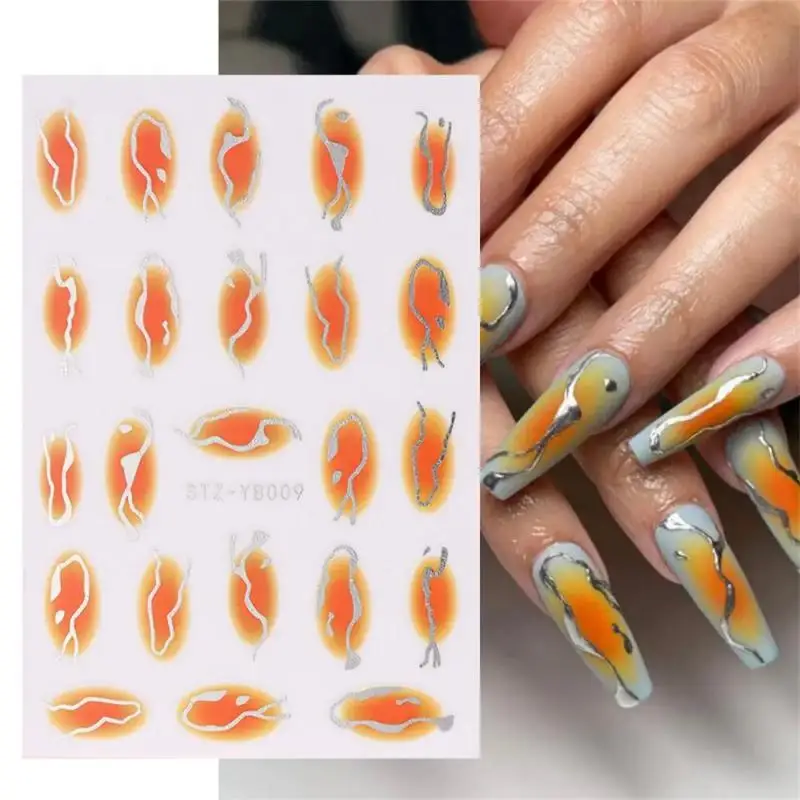 Koningsblauw bloeiende rook nagels stickers marmeren ontwerp kleuren bloei manicure stickers gouden golf tekening folie nagel kunst