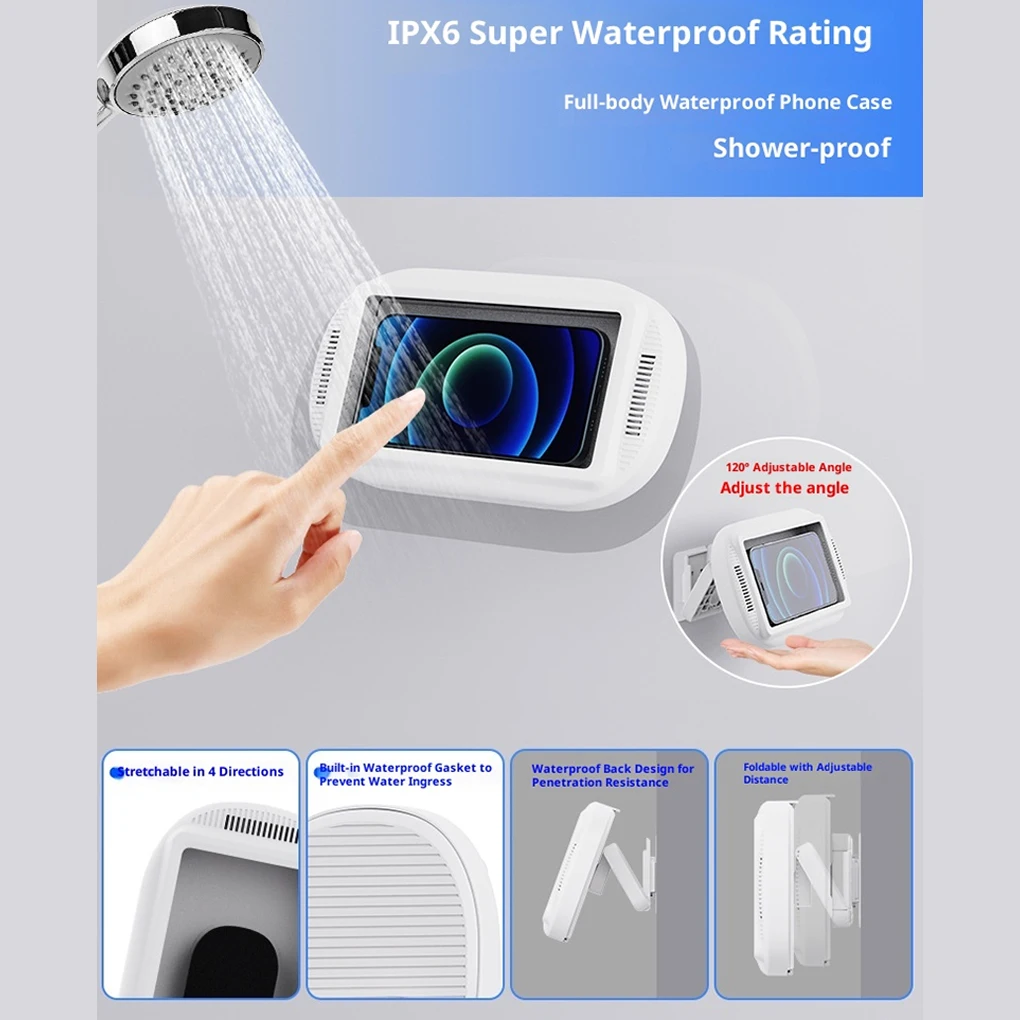 

360 ° Регулируемый держатель для телефона для душа, звуковой водонепроницаемый динамик, держатель для душа, прозрачный водонепроницаемый держатель для душа, отверстия для динамика