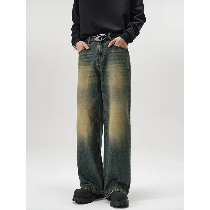 

Новые мужские мешковатые прямые широкие джинсы, мужские модные винтажные повседневные джинсовые брюки, молодежные популярные брендовые уличные брюки
