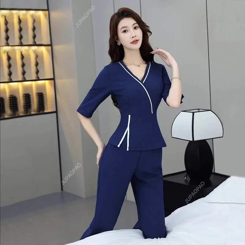 

Stylish Temperament Beauty Salon Estheticienne Spa Uniform Massage Foot Therapist Work Gowns for Women Beautician Uniform Suit