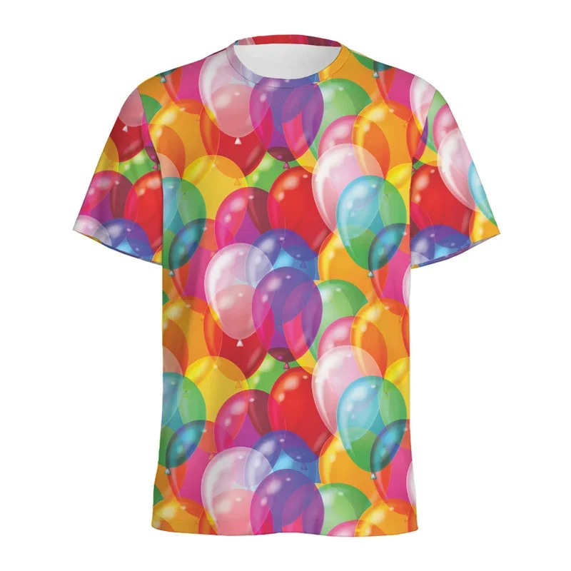 3D Printed Cartoon Balloon T-Shirt For Men Colorful Pattern T Shirts Summer Casual Loose Short Sleeve Top Kids O-Neck Tee Shirts