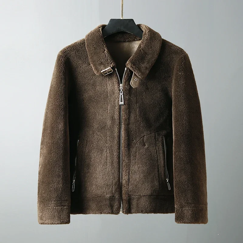 2024 Men's Autumn Winter New Thick Warm Cashmere Coats Male Short Imitation Fur Jackets Men Lapels Solid Color Overcoats G635