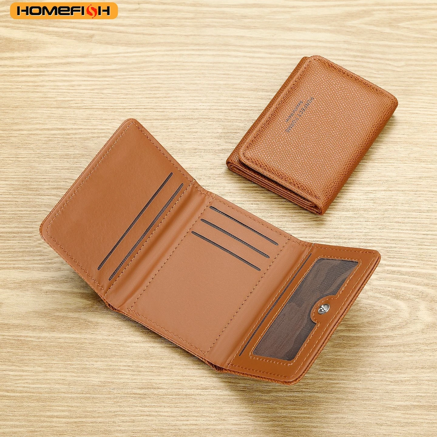 HOMEFISH Solid Color Leather Card Purse, Large Capacity Multifunctional Wallet with Photo Slot, Multi-card Holder