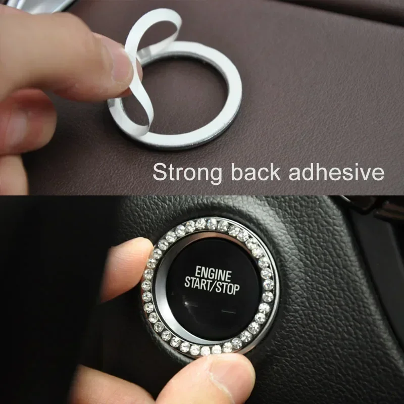 Car One-Click Engine Start Stop Switch Button Cover Crystal Rhinestone Cover Protector Ring Hand-set Sticker Decoration