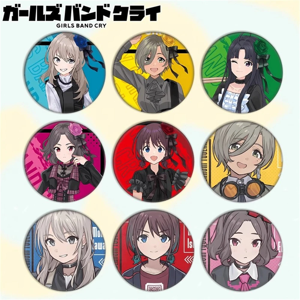 

58mm Anime GIRLS BAND CRY Awa Subaru RUPA Ebizuka Tomo Kawaragi Momoka Cosplay COSTUME Badge Pin SPTE Tinplate Brooch Prop
