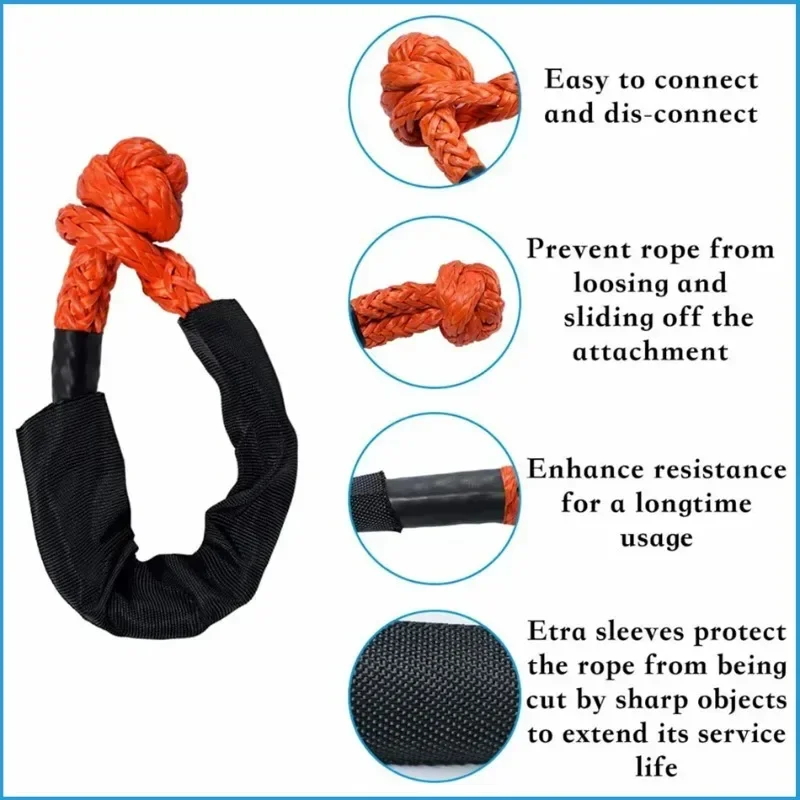 2 Pcs Synthetic Soft Shackles With Storage Bag 55,000LBS Max Break Strength Tow Strap off road Car Accessories winch accessories