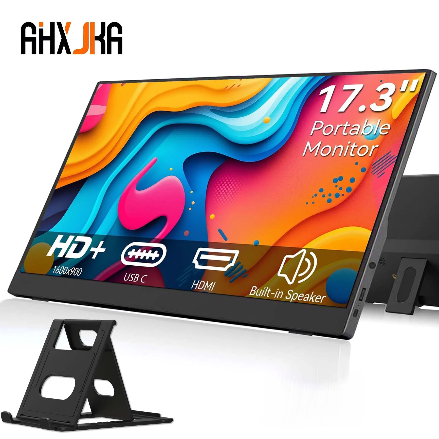 AHXJKA 17.3 inch Portable Monitor FHD IPS Screen 768P HDR 16:10 Display with VESA Hole HDMI USB Type-C External Second Monitor