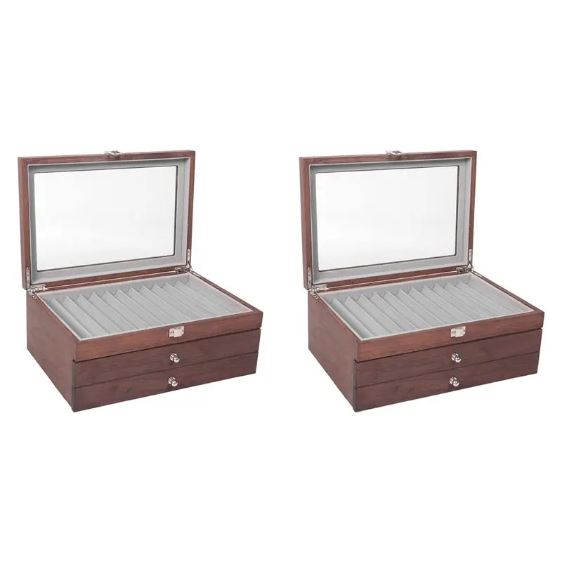 

A18P-2X 34 сетчатый чехол для хранения ручек из орехового дерева, роскошный 3-слойный органайзер для ручек, прозрачное окно, фонтанная коробка, коллекция ручек