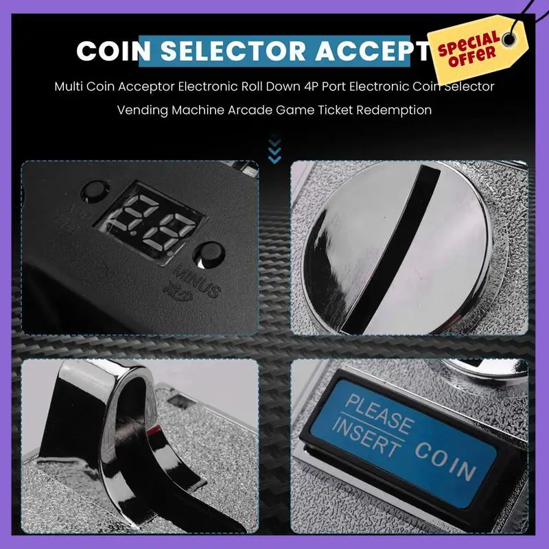 

-A96Z 3X Multi Coin Acceptor Electronic Roll Down 4P Port Electronic Coin Selector Vending Machine Arcade Game Ticket