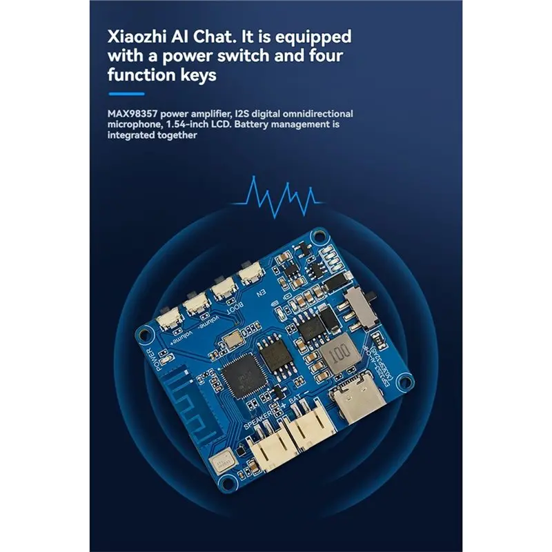 HFES AI Voice Module With Mic & MAX98357 Amp 1.54-Inch LCD Display Type-C Programmable Sound Board For DIY Smart Home