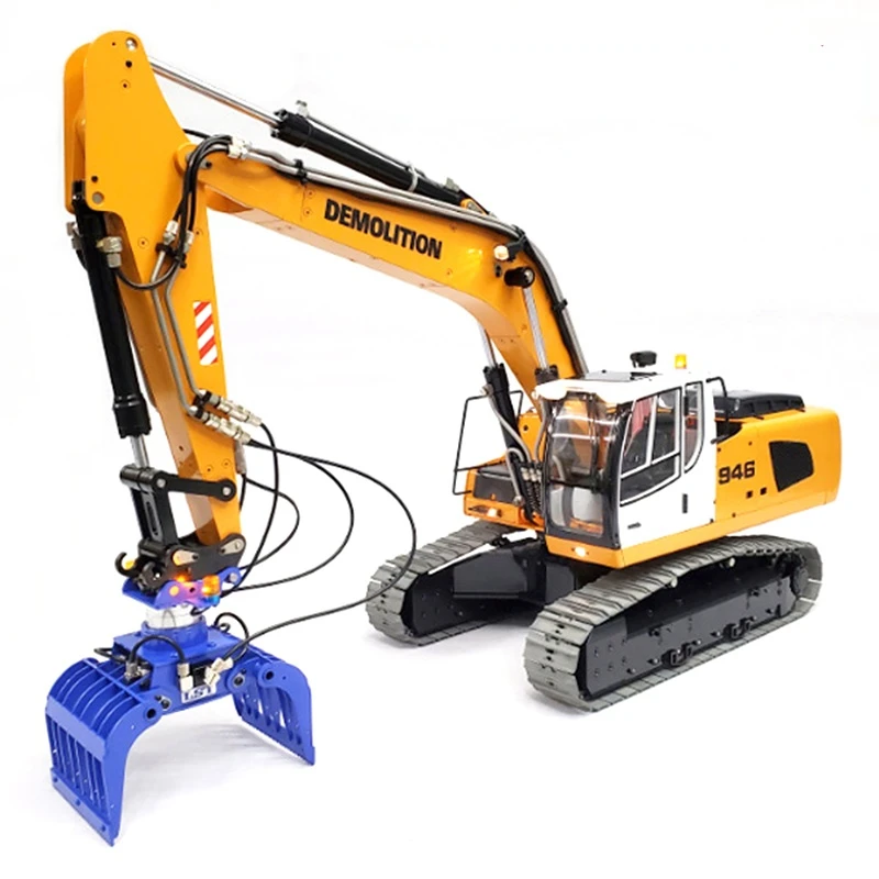 Liebherr 946 Excavator 1/14 Hydraulic RC Excavator Model with Metal Grab Bucket Dipper Crawler Track Excavator Boy RC Car Toy