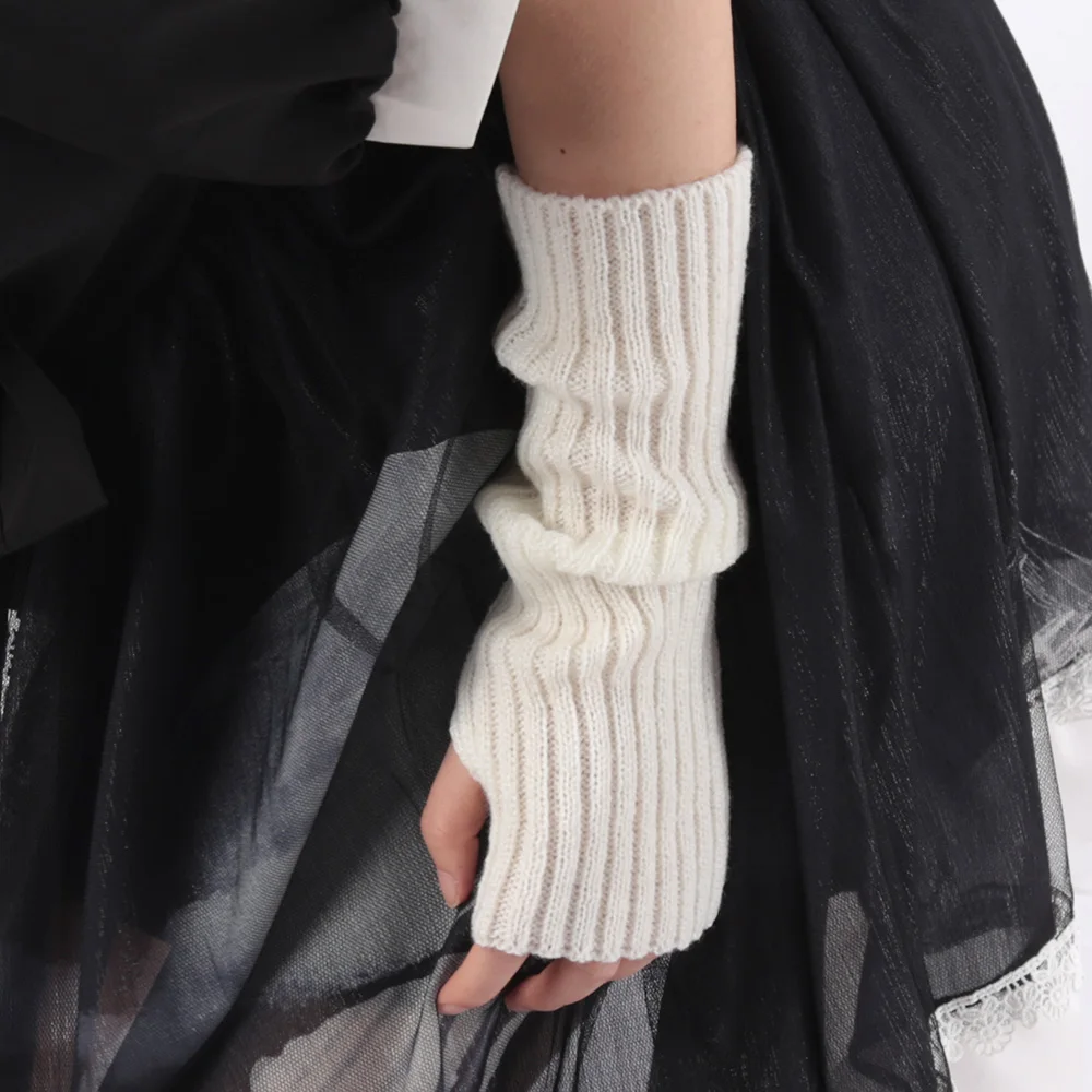 Winter Women\'s Knitted Fingerless Arm Sleeves Gothic Style Striped Arm Warmers Girls Harajuku Y2K Fashion Wrist Gloves