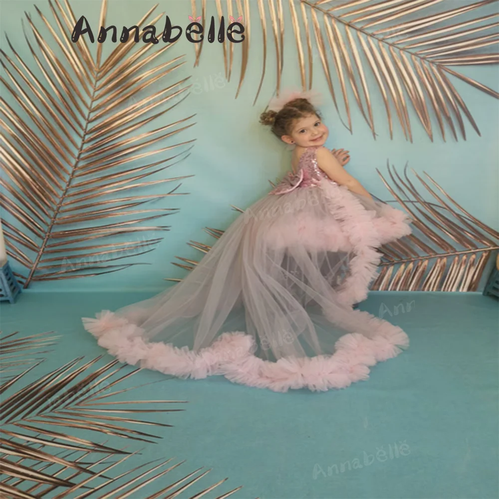 Vestido de tule sem mangas para meninas, Annabelle Wedding Party Dress, Vestido de tule elegante