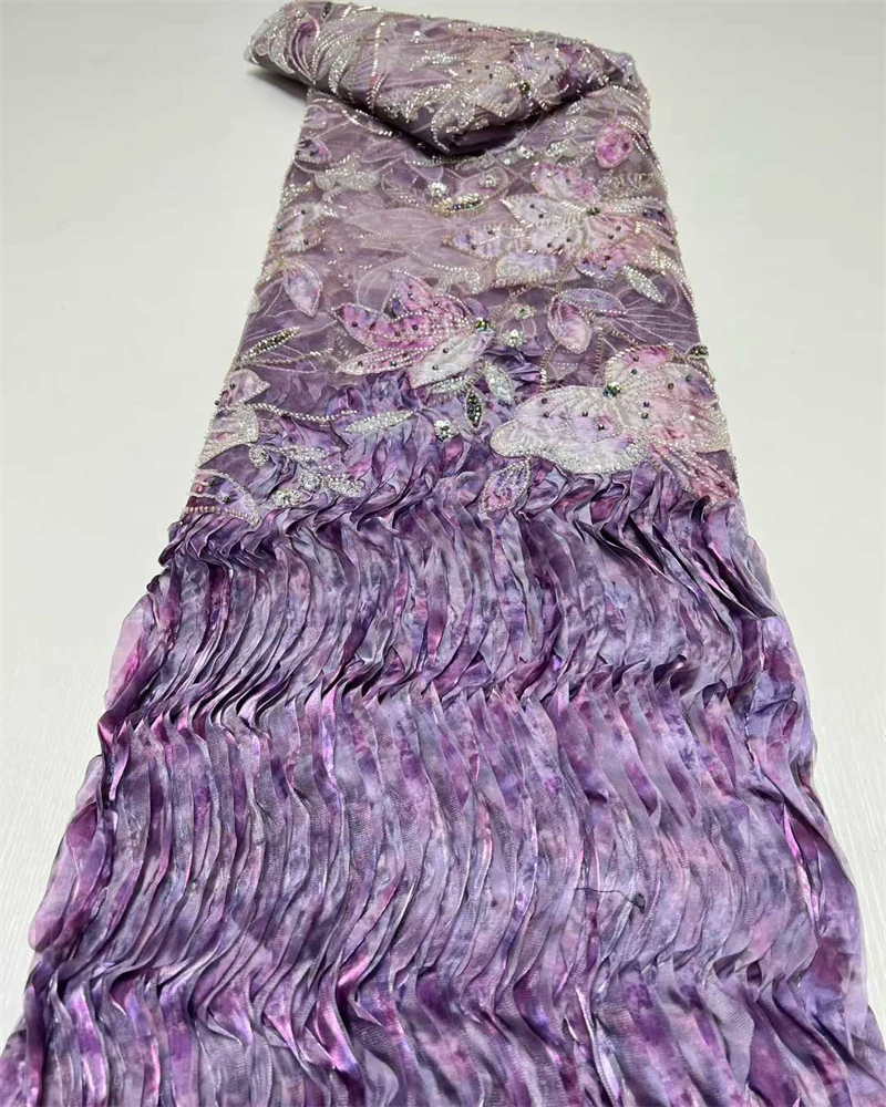 

African Rufflet Lace Fabric Wholesale Nigerian Luxury Beaded Tulle Fabric for Clothing And Fashion Accessories