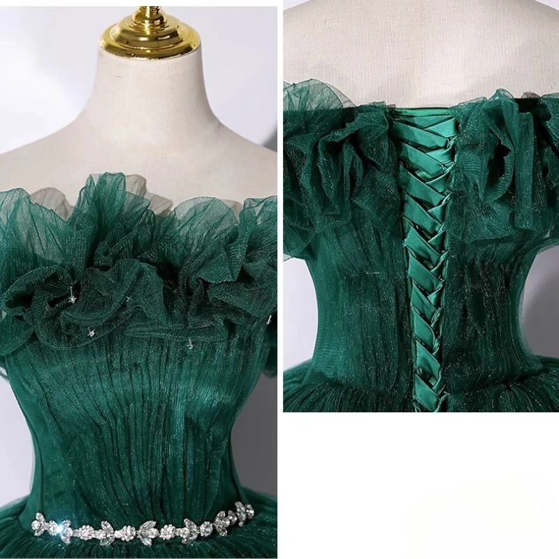 فستان سهرة بدون حمالات أخضر داكن جديد بكتف واحد ومزاج المضيف سين ستايل السماء المرصعة بالنجوم هدية فستان فحص الفن الصوتي #4