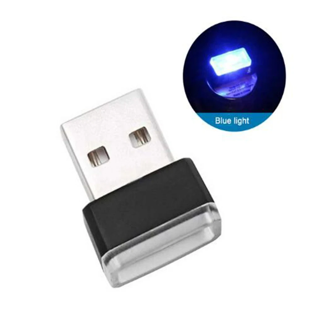 1PC Car Mini USB LED Atmosphere Lights Decor Lamp LED 5V PC Portable Plug Ambient Blue Emergency Lights Car Interior Light