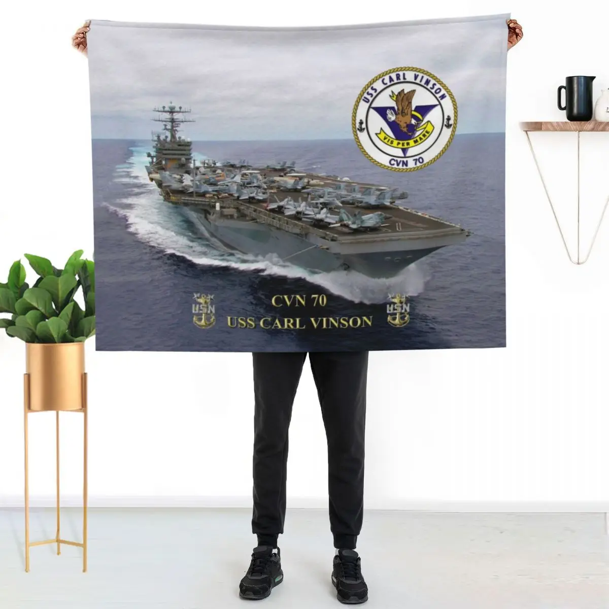 CVN-70 USS Carl Vinson Throw Blanket Stain Resistant Cozy Warm Blanket