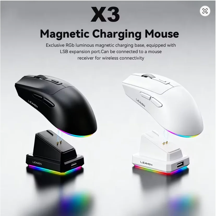 Dual-Mode Wireless Mouse | Magnetic Charging Dock | RGB Backlit | 3-Speed DPI (800-1200-1600) | 2.4G/BT | Suitable for daily use