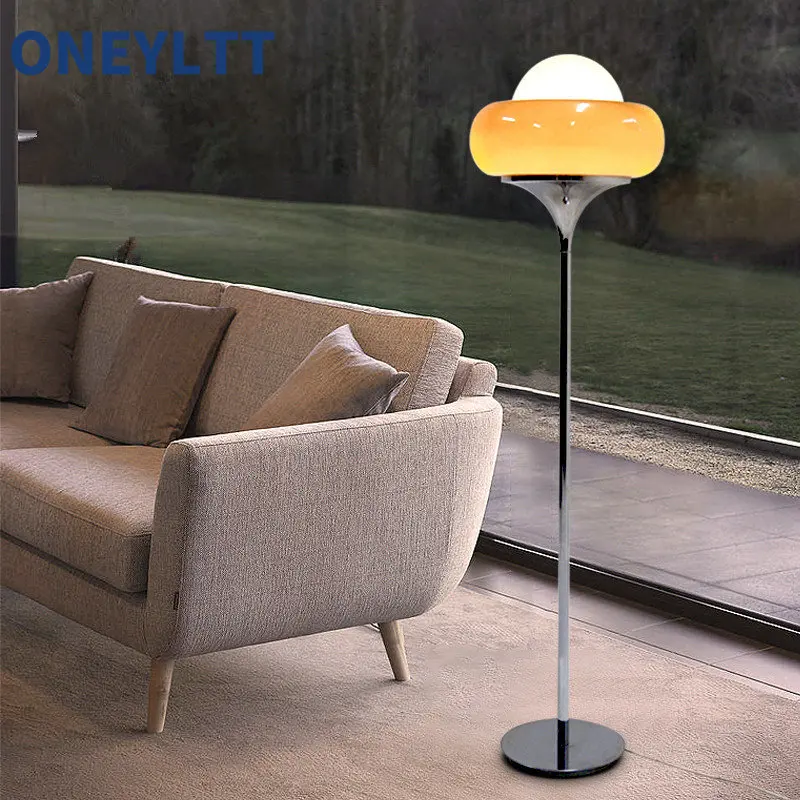 Vintage Orange Led Floor Light Living Room Glass Shade Corner Floor Lamp Home Decor Led Lighting Bedroom Stand Light Beside Lamp