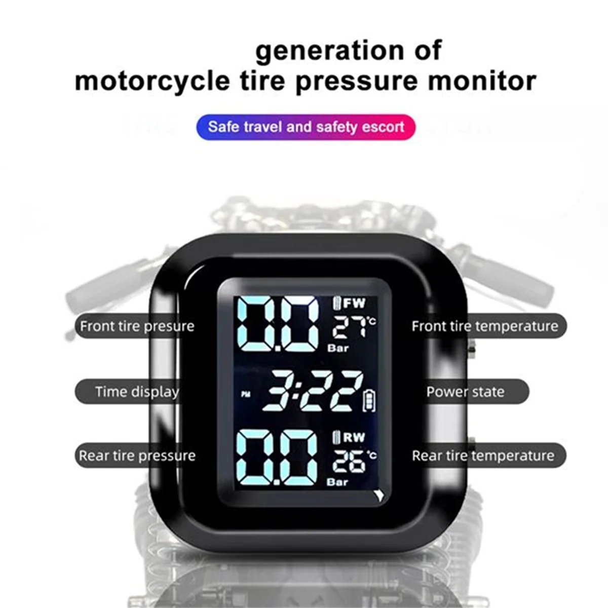 Silnik-motocykl Zewnętrzne czujniki ciśnienia w oponach Energia słoneczna TPMS System monitorowania ciśnienia w oponach Alarm w oponach Cyfrowy