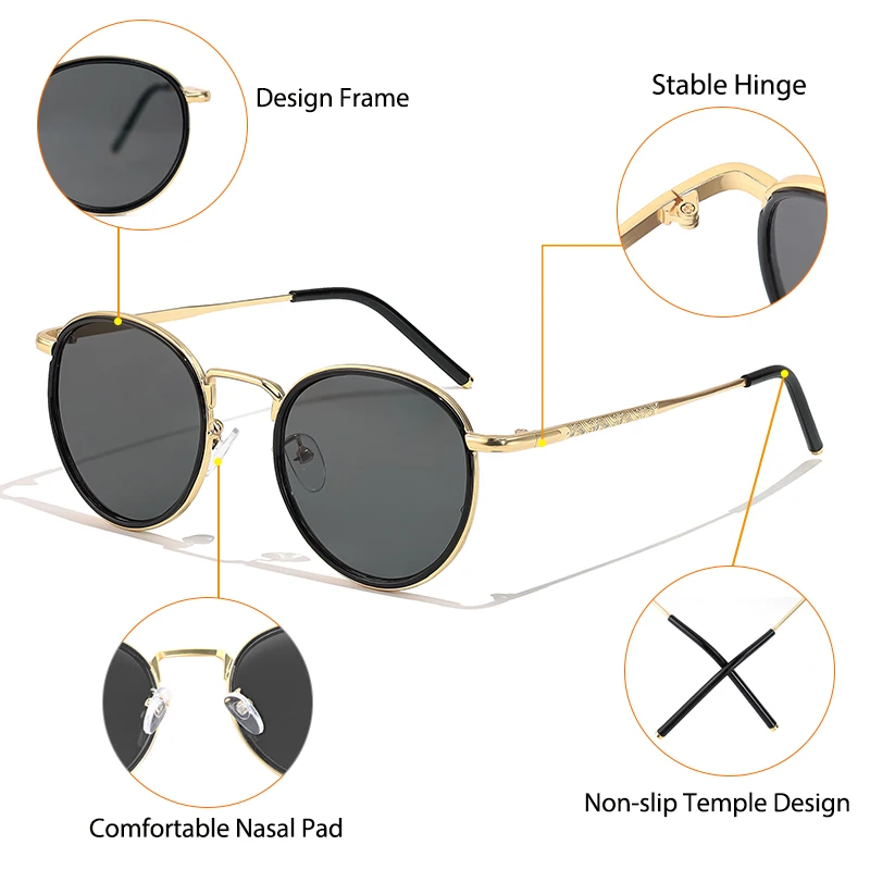 CATERSIDE Retro Runde Sonnenbrille für Herren, Punk-Metallrahmen, Markendesign, Sonnenbrille für Damen, Party, Reisen, Business, UV400 – Detail 4