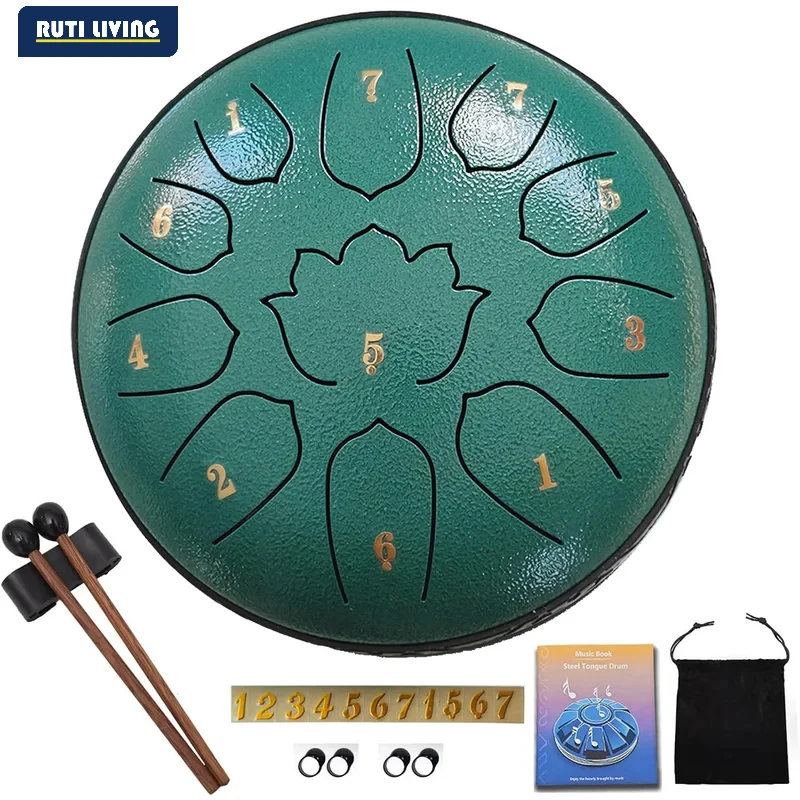 Hluru Glucophone Steel Tongue Drum10 Inch 11 Notes Tank Drum Key Handpan with Carry Bag for Meditation Musical Instrument