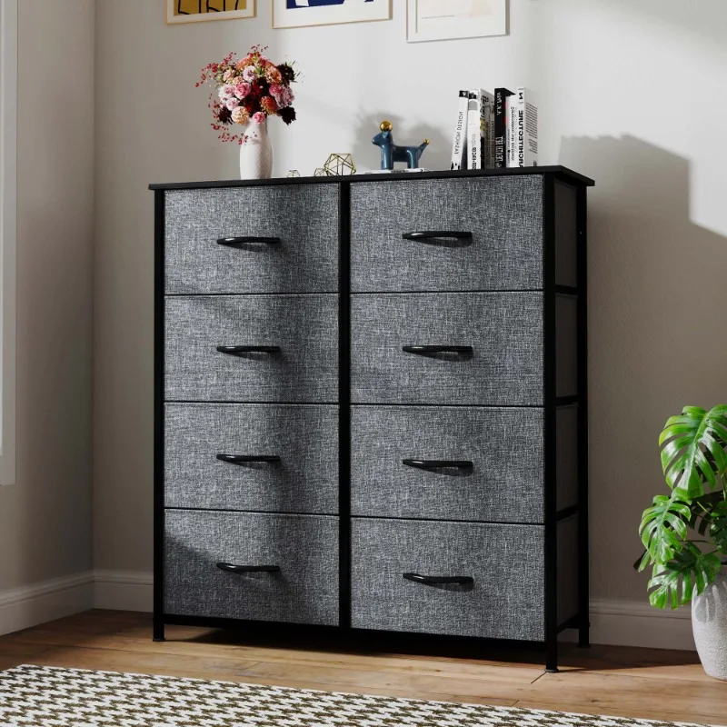 

Dextrus Fabric Dresser with Wooden Top 8-Drawer Storage Box for Adults And Teens Bedroom Organization Solution