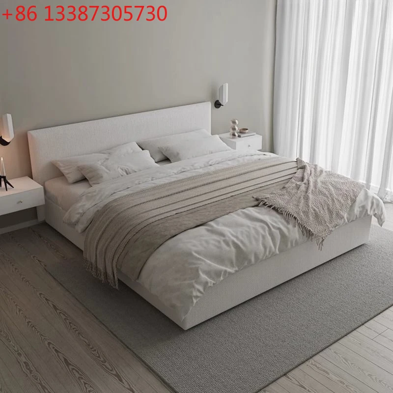 

Современная простая кровать кремового искусства Modern. Тканевая кровать, кровать размера «queen-size» в главной спальне