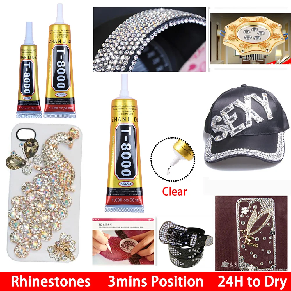 T8000 Precision Glue Jewelry Rhinestone Shoe Phone Repair DIY Adhesive Crystal Clothes Textiles Logo Patches Leather Fabric Bond image 4