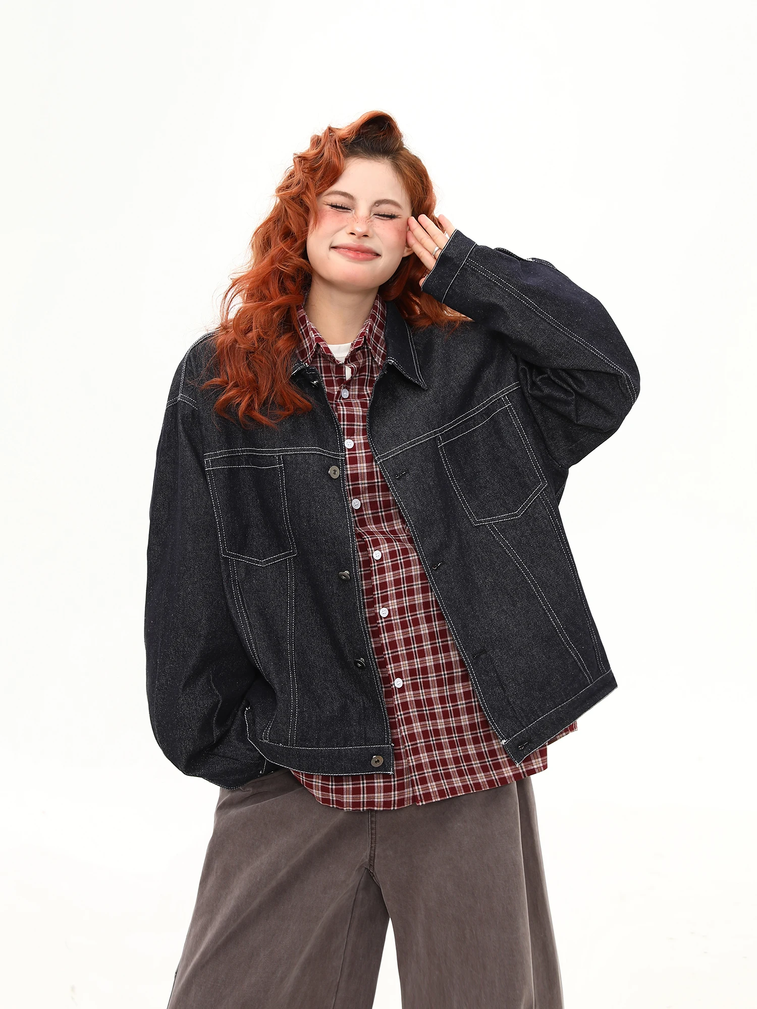 

Wildern Aoli American Retro Denim Original Color ort Jeans Jaet Men Women Autumn Winter Loose Versatile Jaet Top