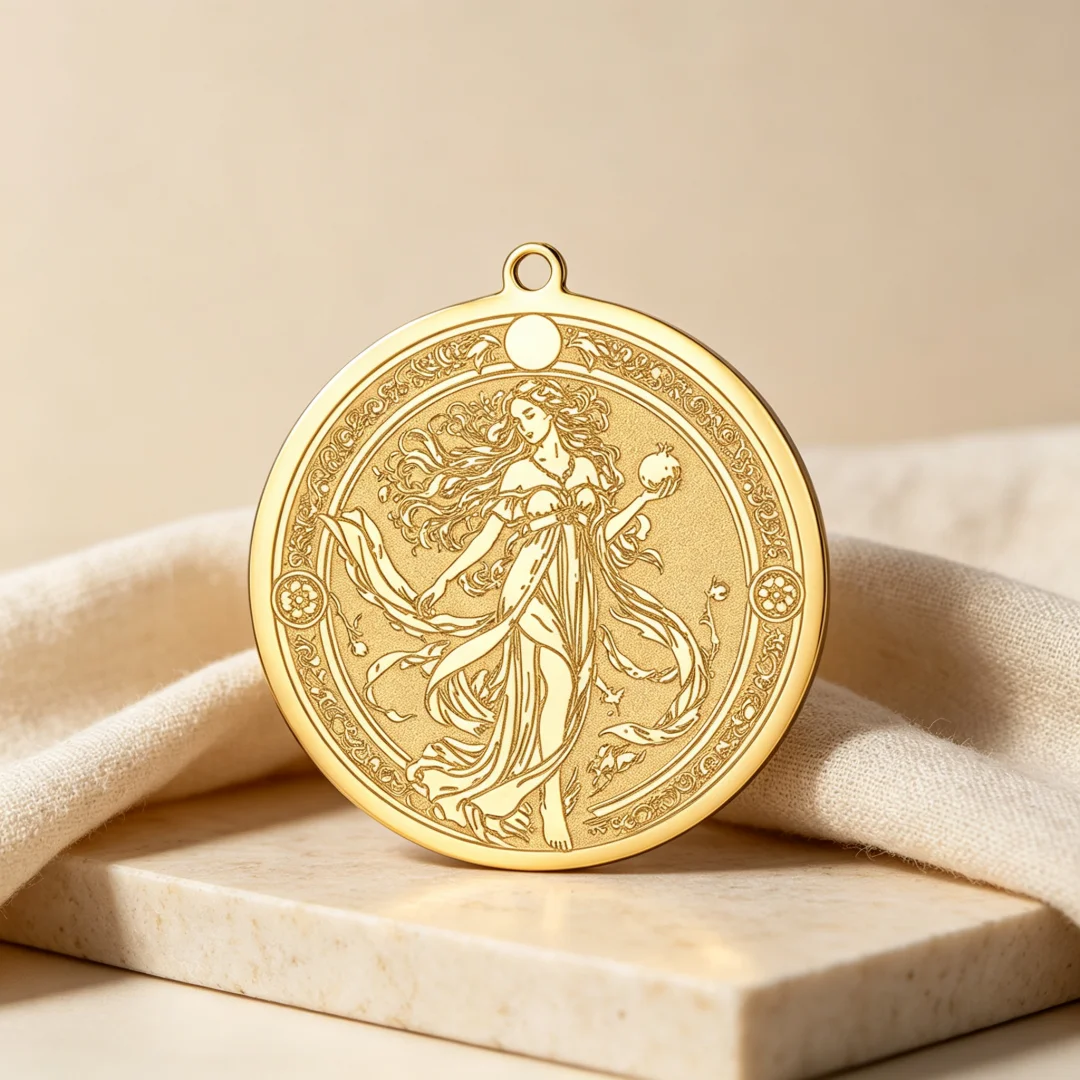 Persephone Goddess Charm Pendant Greek Mythology Queen of Underworld Pomegranate Engraved Stainless Steel DIY Jewelry Making