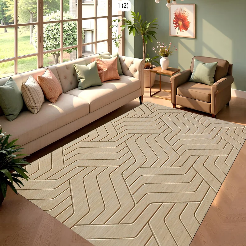 Geometric Stripes Living Room Rug Modern Minimalism Home Decor Carpet Soft Non-Slip Floor Decor Mat for Bedroom Hallway Kitchen