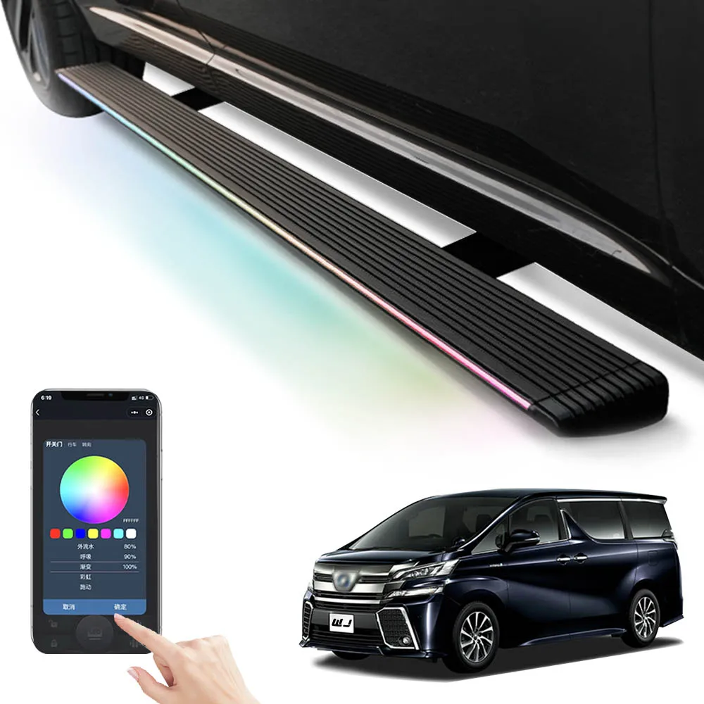 Auto Retractable Running Boards for 2019-2025 Toyota Vellfire, Electric Side Steps with LED Lights, Aluminum Alloy MPV Steps
