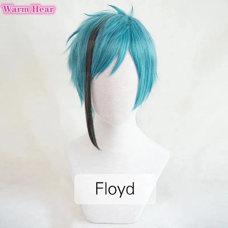 Spiel Floyd Jade Cosplay Floyd Leech Jade Leech Perücken Blaue Highlights Dunkelgraue hitzebeständige synthetische Perücken Halloween + Perückenkappe