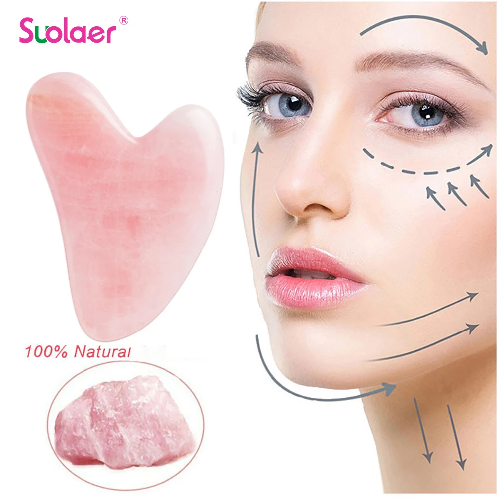 Tablero rascador de cuarzo rosa, piedra de Guasha, Jade Natural, Gua Sha, masaje para cara, cuello, Lifting de la piel, eliminador de arrugas,