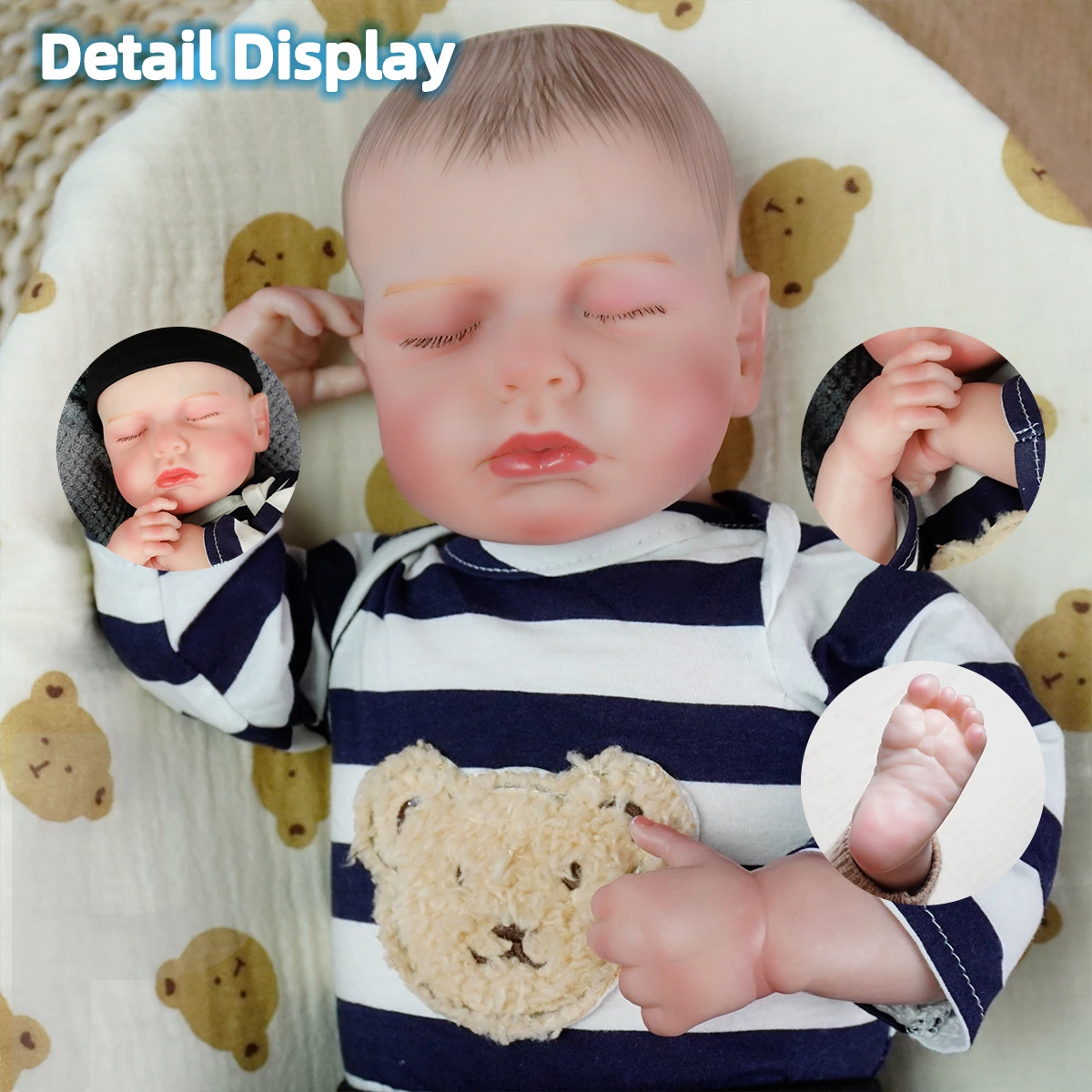 

JOYORA 50CM NEWBORN BABY DOLL WITH EYES CLOSED, LIFELIKE 3D SKIN PAINTING ART SERIES FASHIONABLE TOY DOLL SOFT CLOTH BODY DOLL