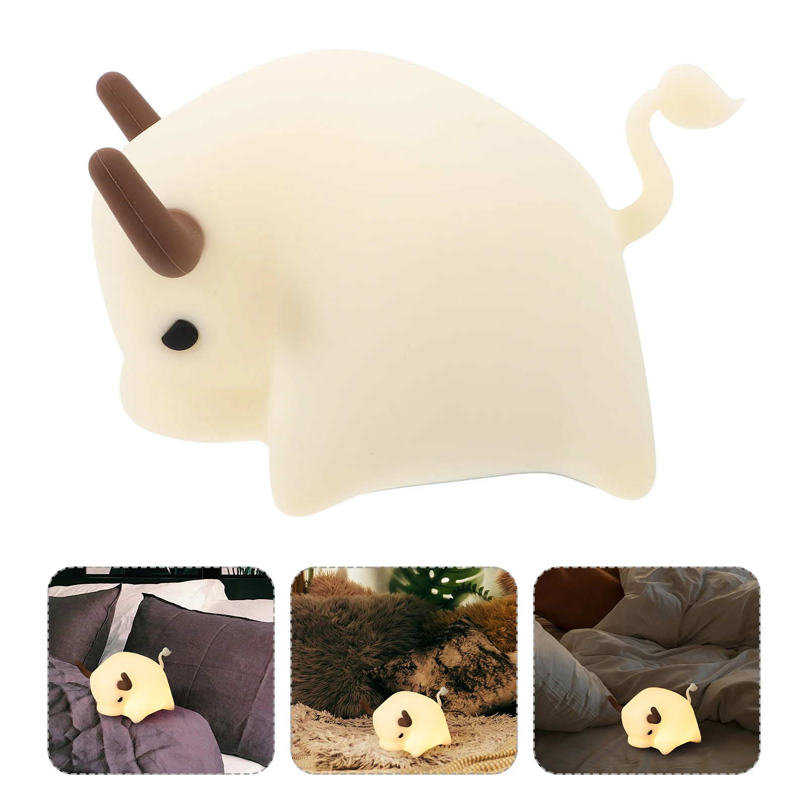 Cute Cow Night Light 5W USB Rechargeable Bedside Lamp Bedroom Silica Gel Cartoon LED Animal Nursery Lights Gift